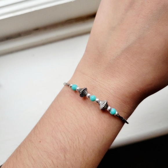 Handmade Dainty Sterling Silver Turquoise Beaded Bracelet - Picture 3 of 8